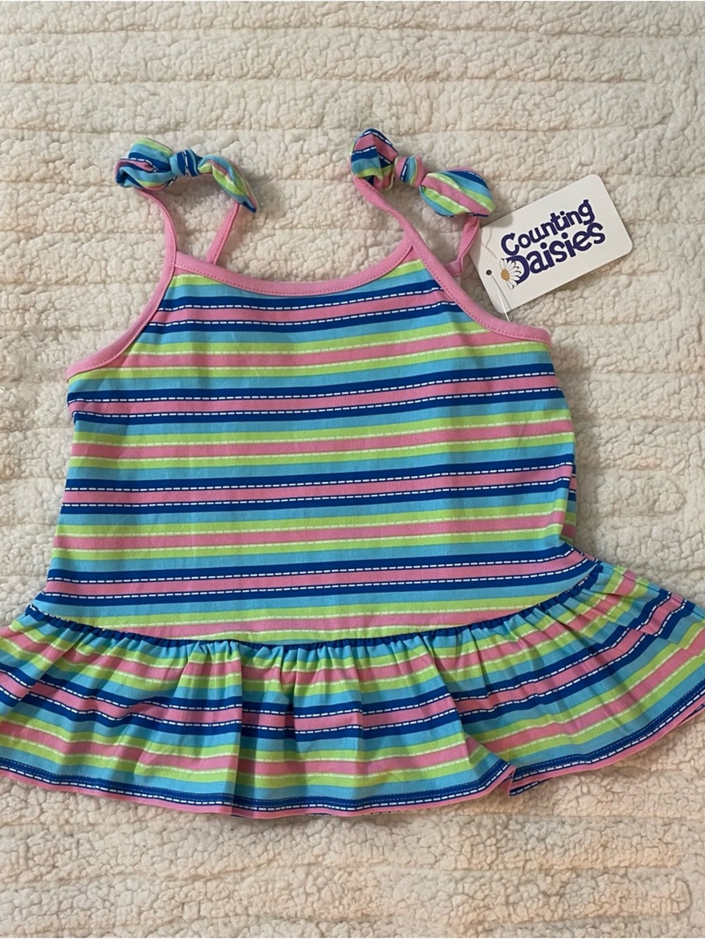 Counting Daisies Girls' Striped Tank Top in Blue, Green & Pink